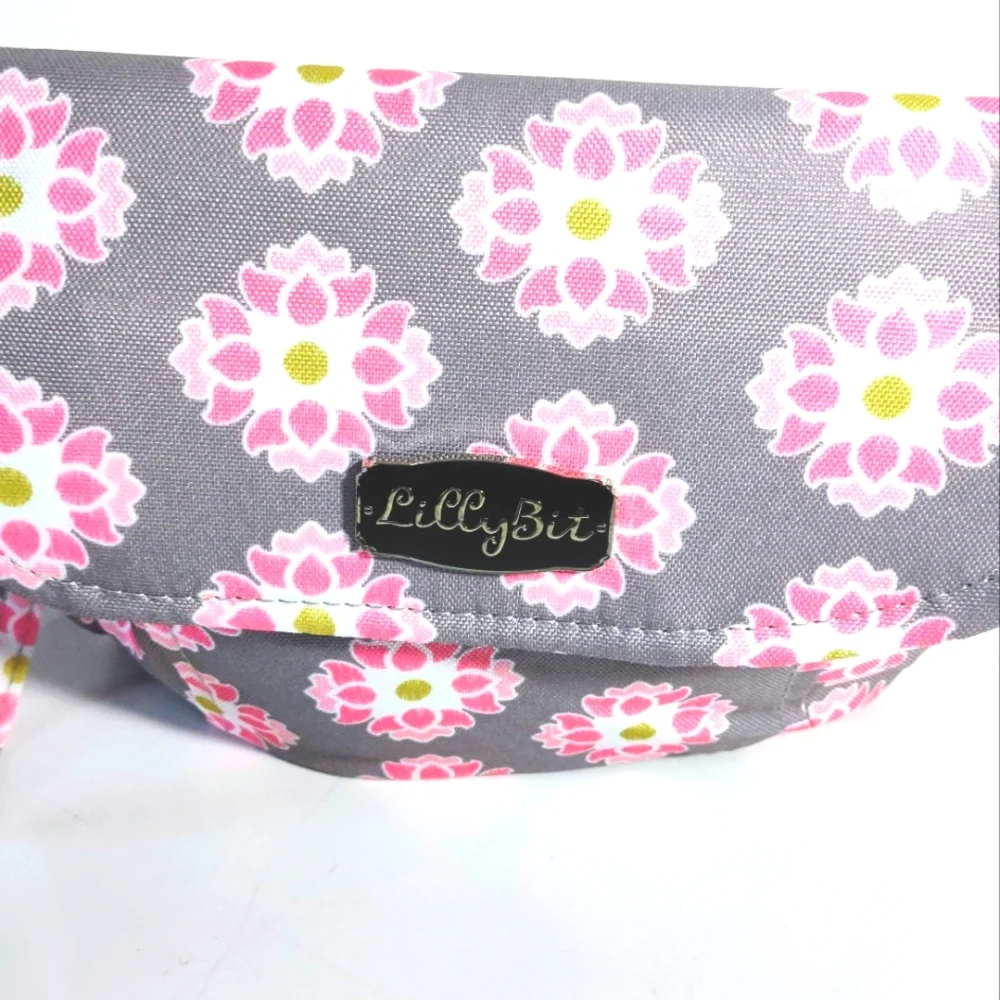 Lilly Bit foldable Pink and Grey Diaper Clutch with strap